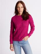 Marks & Spencer Cotton Blend Cable Knit Button Sleeve Jumper Fuchsia