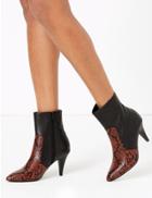 Marks & Spencer Leather Snakeskin Print Stiletto Ankle Boots Black Mix