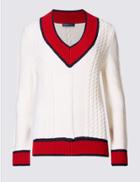 Marks & Spencer Cable Knit V-neck Jumper Ivory Mix