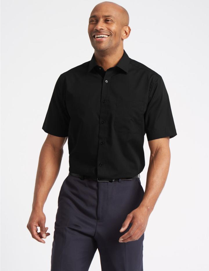 Marks & Spencer Cotton Rich Short Sleeve Regular Fit Shirt Black