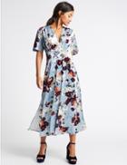 Marks & Spencer Floral Print Velvet Short Sleeve Maxi Dress Blue Mix