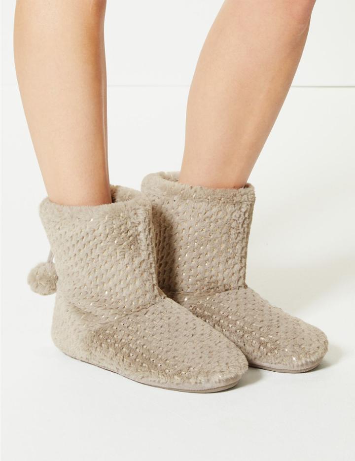 Marks & Spencer Glitter Spotted Slipper Boots Grey Mix
