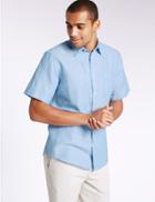 Marks & Spencer Linen Rich Slim Fit Shirt With Pocket Blue