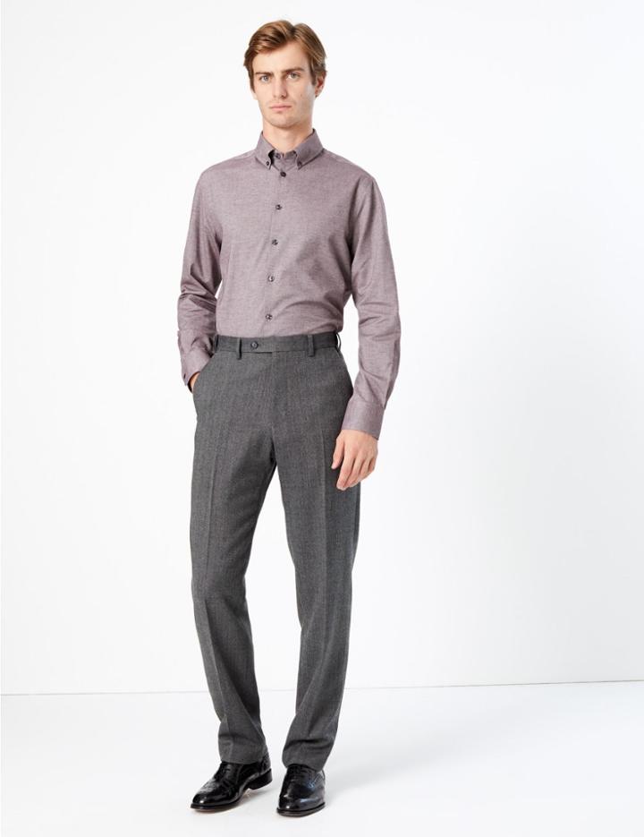Marks & Spencer Tailored Fit Twill Easy Iron Shirt Burgundy