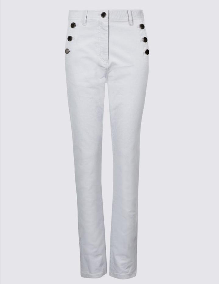 Marks & Spencer Cotton Rich Slim Leg Trousers Pale Lavender