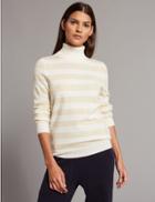 Marks & Spencer Cashmere Rich Striped Roll Neck Jumper Cream Mix