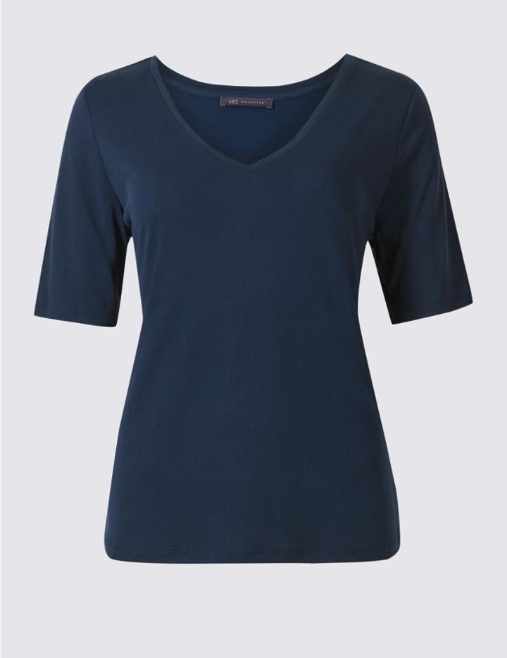 Marks & Spencer Modal Rich V-neck Short Sleeve T-shirt Navy