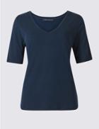 Marks & Spencer Modal Rich V-neck Short Sleeve T-shirt Navy