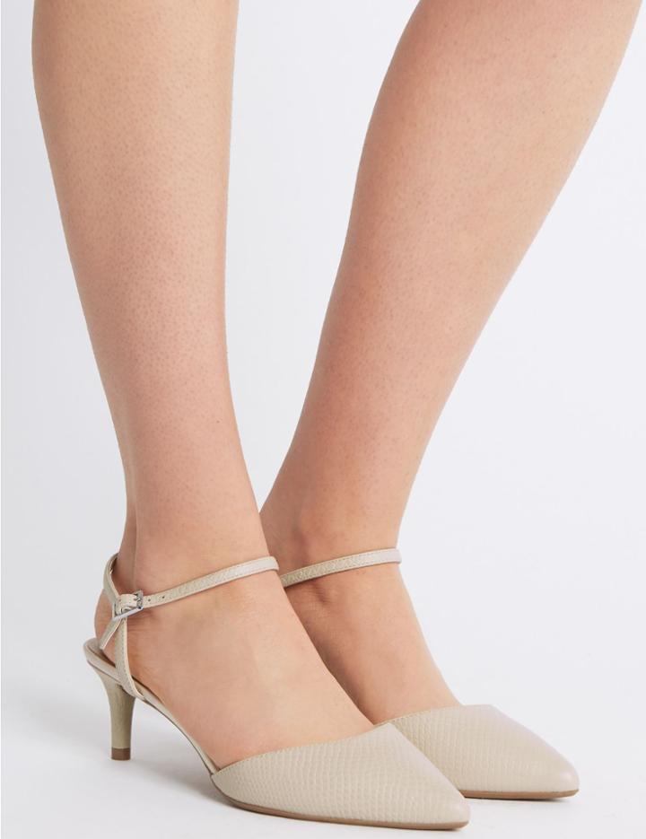 Marks & Spencer Leather Kitten Heel Court Shoes Neutral