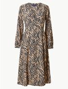 Marks & Spencer Petite Animal Print Wrap Midi Dress Light Tan Mix