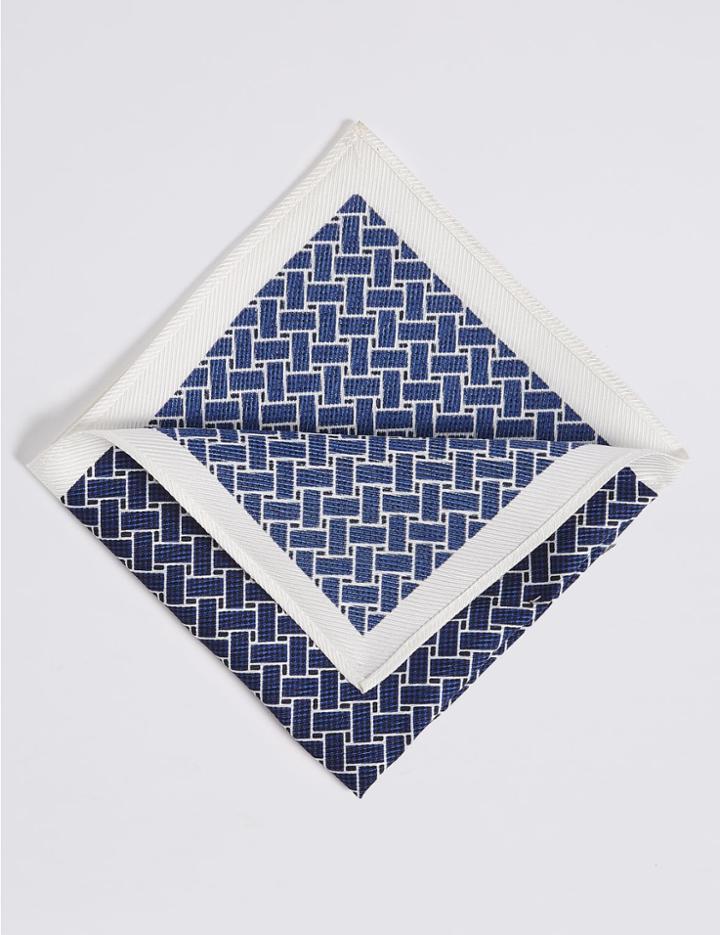 Marks & Spencer Pure Silk Printed Pocket Square Navy Mix