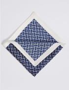 Marks & Spencer Pure Silk Printed Pocket Square Navy Mix