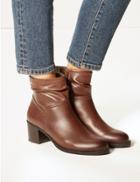 Marks & Spencer Leather Ruched Jeans Boots Tan