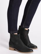 Marks & Spencer Leather Block Heel Weave Ankle Boots Black