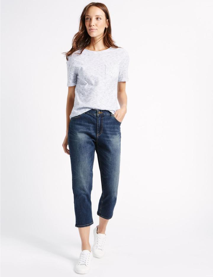 Marks & Spencer Mid Rise Cropped Slim Leg Jeans Dark Indigo