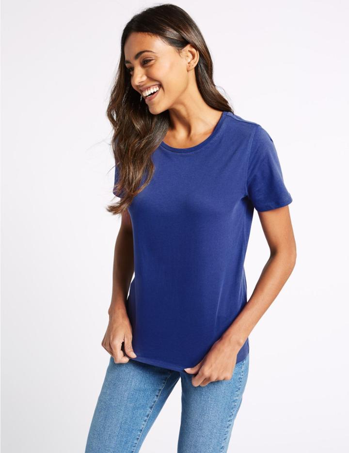 Marks & Spencer Pure Cotton Crew Neck T-shirt Indigo