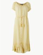 Marks & Spencer Pure Linen Midi Waisted Dress Soft Yellow