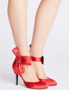 Marks & Spencer Stiletto Bow Satin Two Part Court Shoes Red