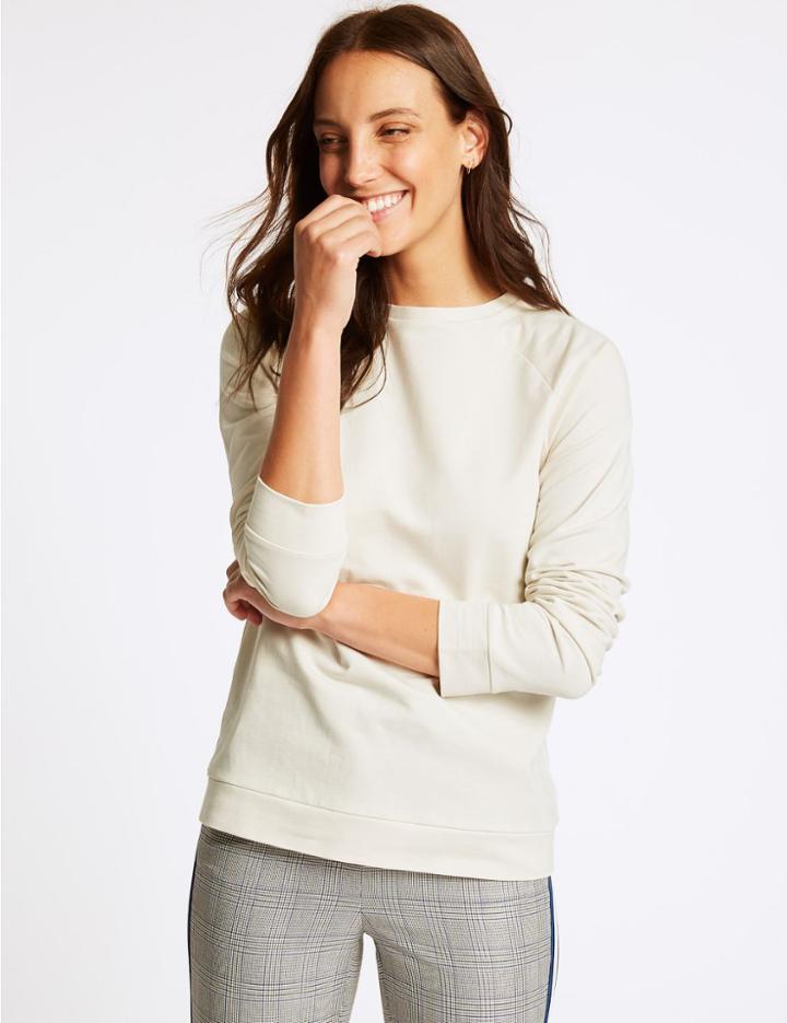 Marks & Spencer Pure Cotton Round Neck Sweatshirt Cream