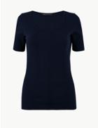 Marks & Spencer Pure Cotton Textured Short Sleeve T-shirt Navy