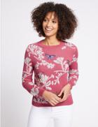 Marks & Spencer Cotton Rich Floral Print Round Neck Jumper Blush
