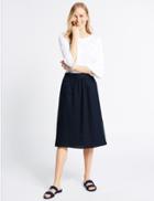 Marks & Spencer Pure Linen A-line Midi Skirt Navy