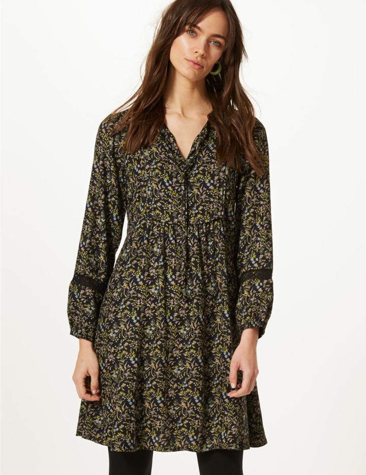 Marks & Spencer Floral Print Long Sleeve Relaxed Mini Dress Navy Mix