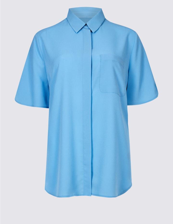 Marks & Spencer Crepe Half Sleeve Shirt Sky Blue