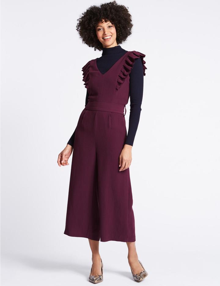 Marks & Spencer Culotte Frill Sleeve Jumpsuit Purple