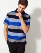 Marks & Spencer Supima Cotton Striped Polo Shirt Blue Mix