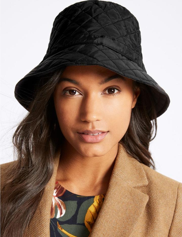 Marks & Spencer Quilted Popper Strap Winter Hat Black