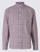 Marks & Spencer Pure Cotton Checked Oxford Shirt Burgundy