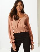 Marks & Spencer Crinkle V-neck Long Sleeve Blouse Nude