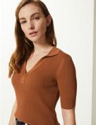 Marks & Spencer Ribbed Short Sleeve Jumper Tan