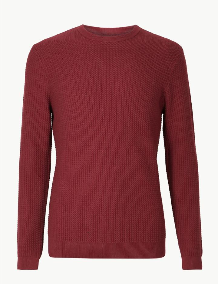 Marks & Spencer Pure Cotton Textured Jumper Dark Claret