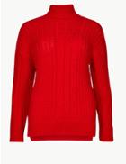 Marks & Spencer Cable Knit Turtle Neck Jumper Bright Red