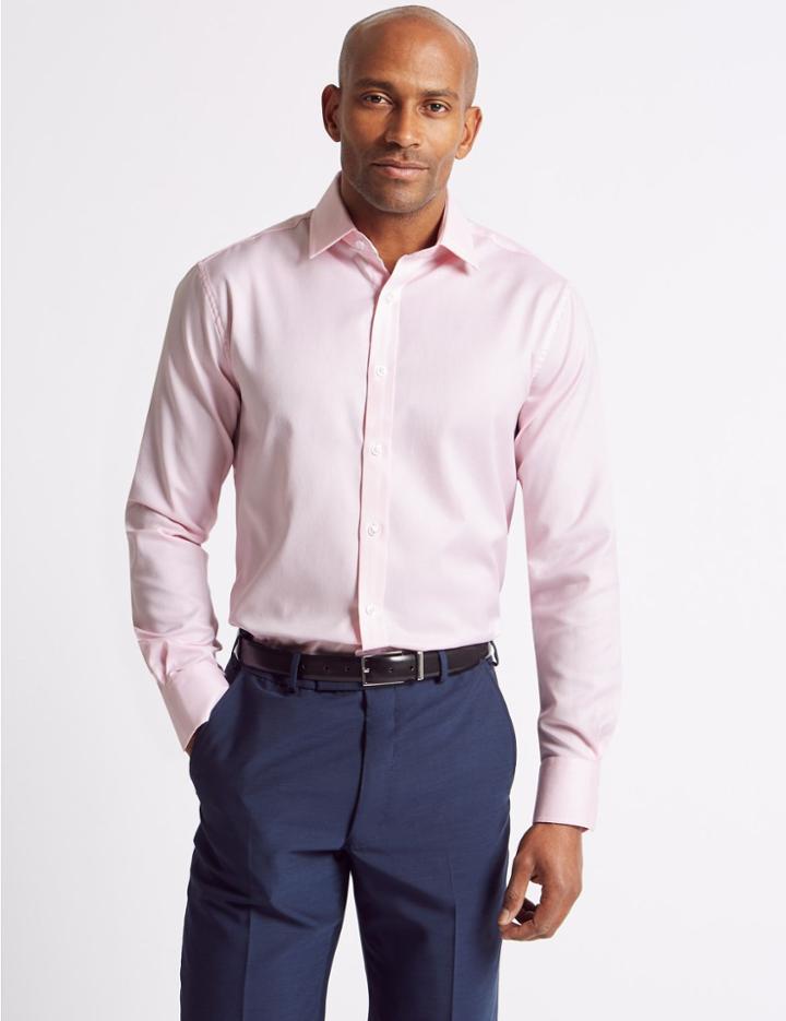 Marks & Spencer Pure Cotton Easy To Iron Tailored Fit Shirt Pink
