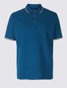 Marks & Spencer Pure Cotton Striped Polo Shirt Teal