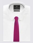 Marks & Spencer Pure Silk Spotted Textured Tie Magenta