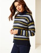 Marks & Spencer Pure Cotton Striped Jumper Yellow Mix