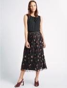 Marks & Spencer Floral Lace Pleated A-line Midi Skirt Black Mix
