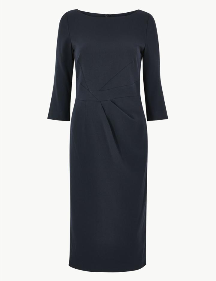 Marks & Spencer Seam Detail Midi Tailored Fit Dress Navy