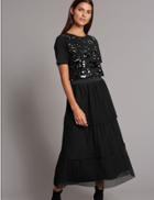 Marks & Spencer Tiered Mesh A-line Midi Skirt Black