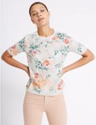 Marks & Spencer Pure Cotton Floral Embroidered Shell Top Orange Mix