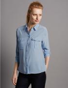 Marks & Spencer Pure Silk Long Sleeve Shirt Pale Blue