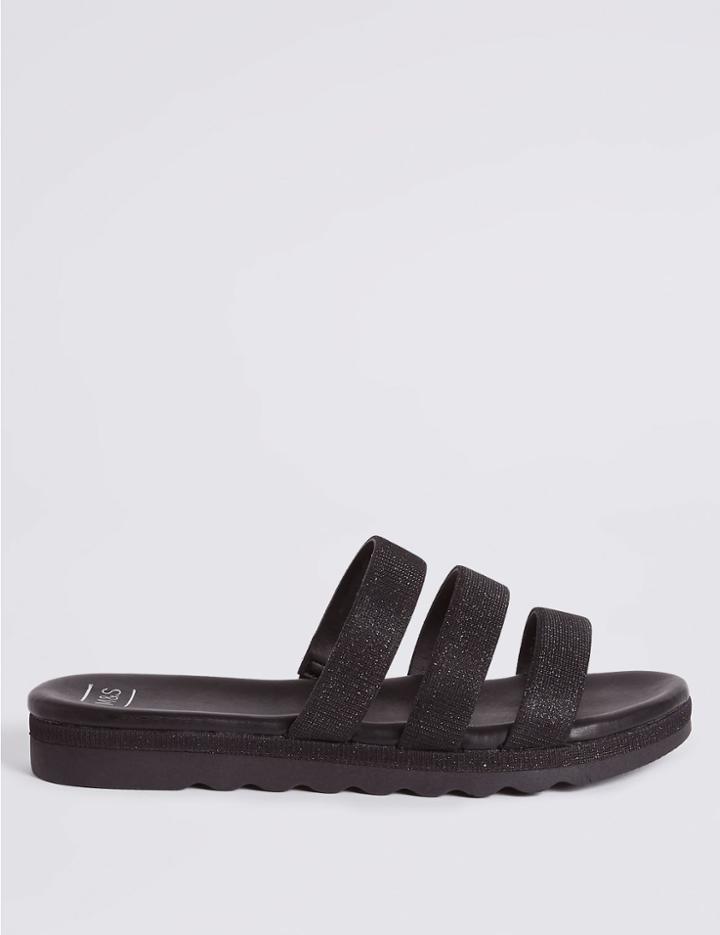 Marks & Spencer Sparkle Triple Strap Mule Sandals Black