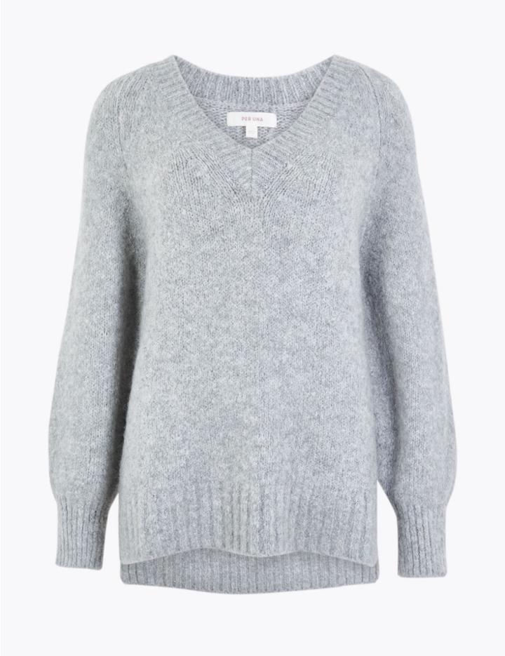 Marks & Spencer Relaxed V Neck Jumper Grey