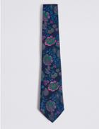 Marks & Spencer Pure Silk Floral Tie Green Mix