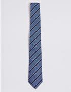 Marks & Spencer Pure Silk Striped Tie Pink Mix