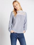 Marks & Spencer Long Sleeve Lace Yoke Stripe Blouse Blue Mix